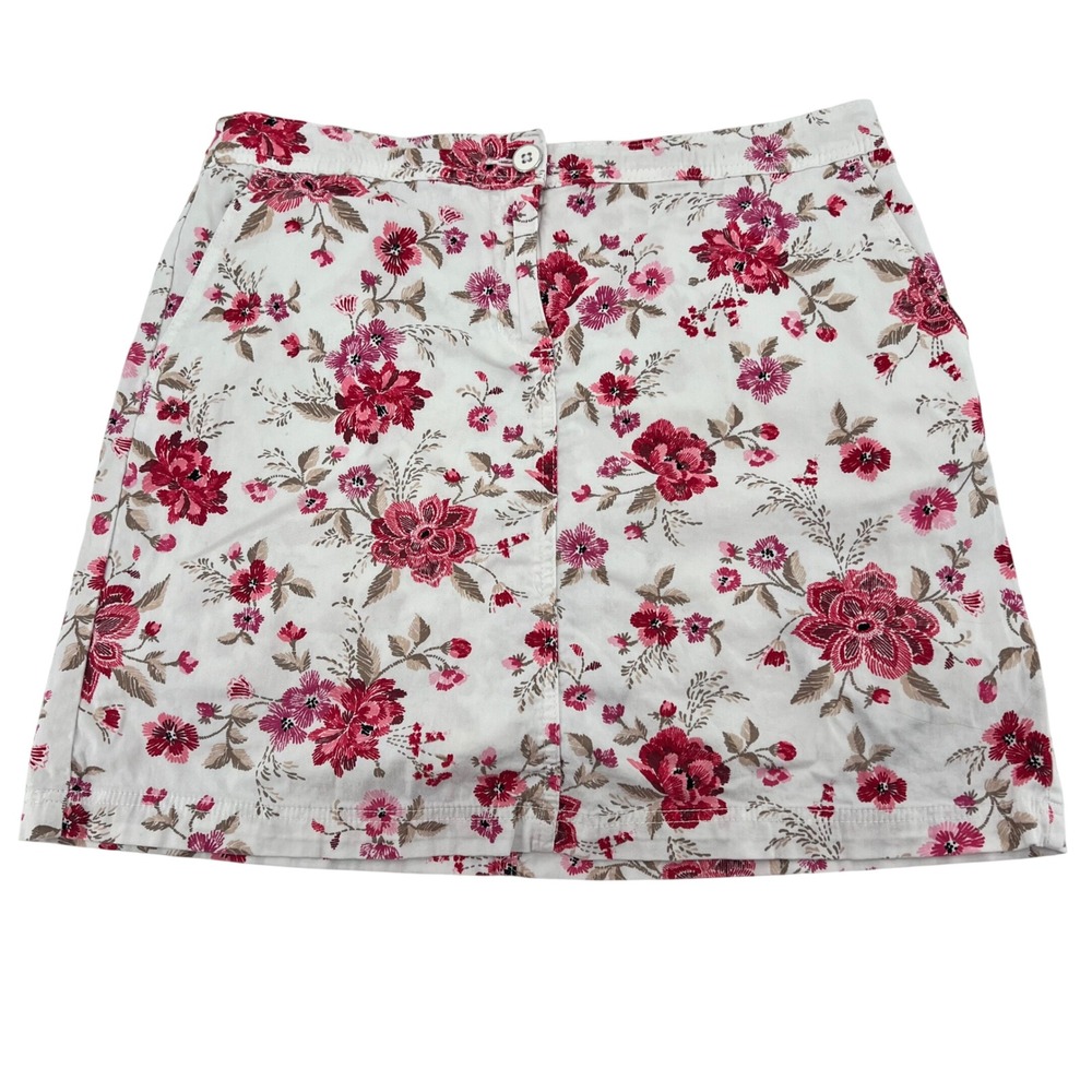 Karen Scott Womens Floral Skort White Pink Red Cotton Blend Size 6 Mini Skirt